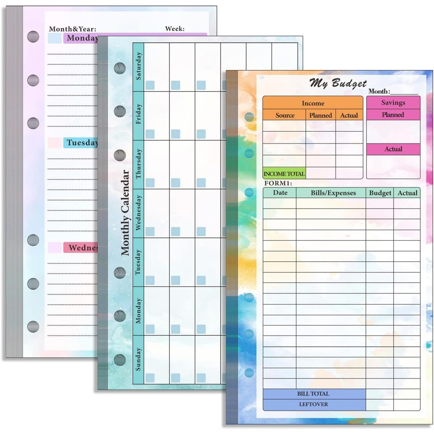 Planner Weekly Budget - Set of 6-hole A6 binder refills