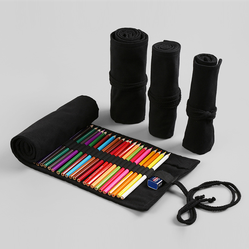 Stationery Warehouse - 12/24/36/48/72Hole Black Cloth Pencil Case Stationery